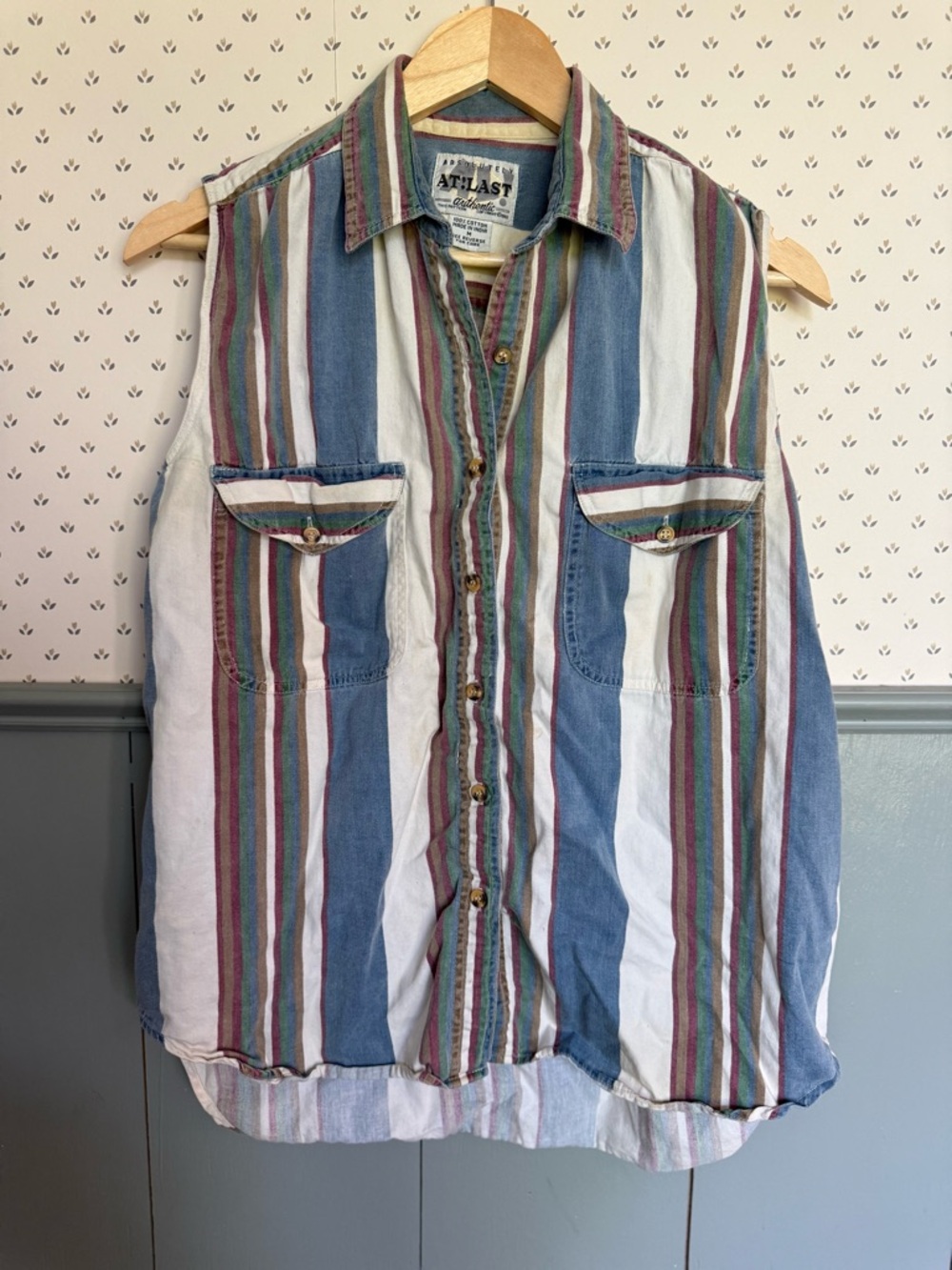 Vintage At Last Striped Button Down Tank